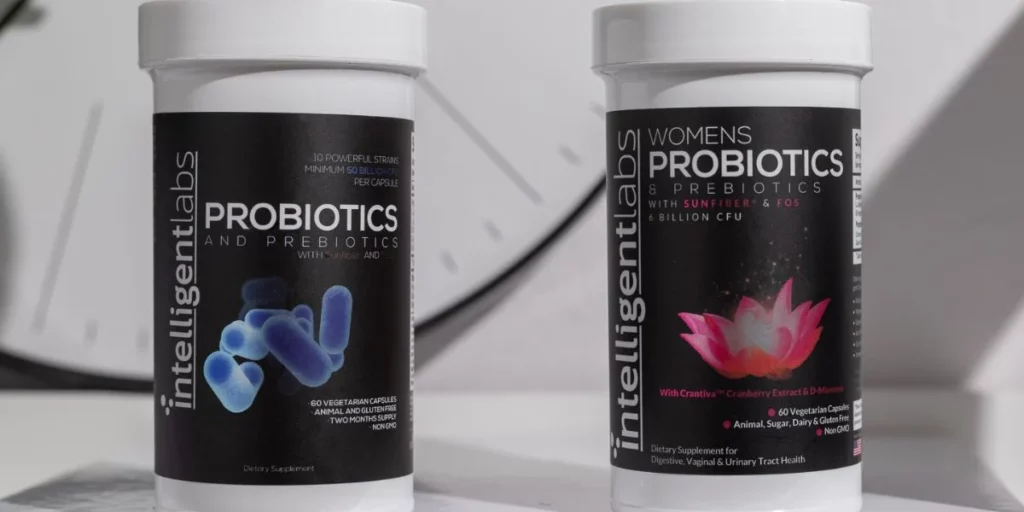 flacons de suppléments aux probiotiques Intelligent Labs